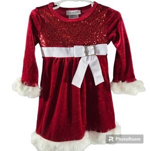 Bonnie Jean Red & White Stretchy Velour-Like Christmas Dress Toddler Size 2T
